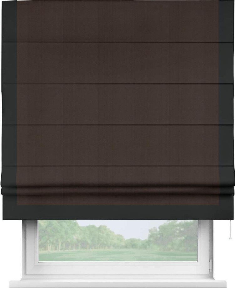 Римская штора «Кортин» с кантом Виктория, для проема, ткань блэкаут однотонный тёмно-коричневый